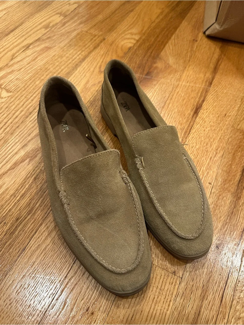 Zara women’s  Suede Loafers in Taupe - Comfortable Slip-On Dress Casual